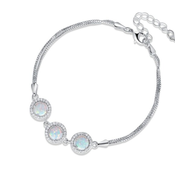 18k white gold plated opal bracelet opalite chain wristlet - Picture 2 of 4